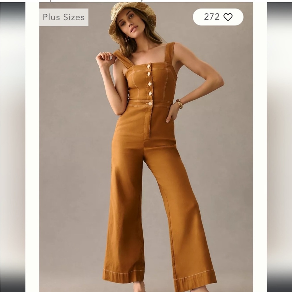Anthropologie Maeve The Colette Portside Button-Front Jumpsuit in Rust Sz 8